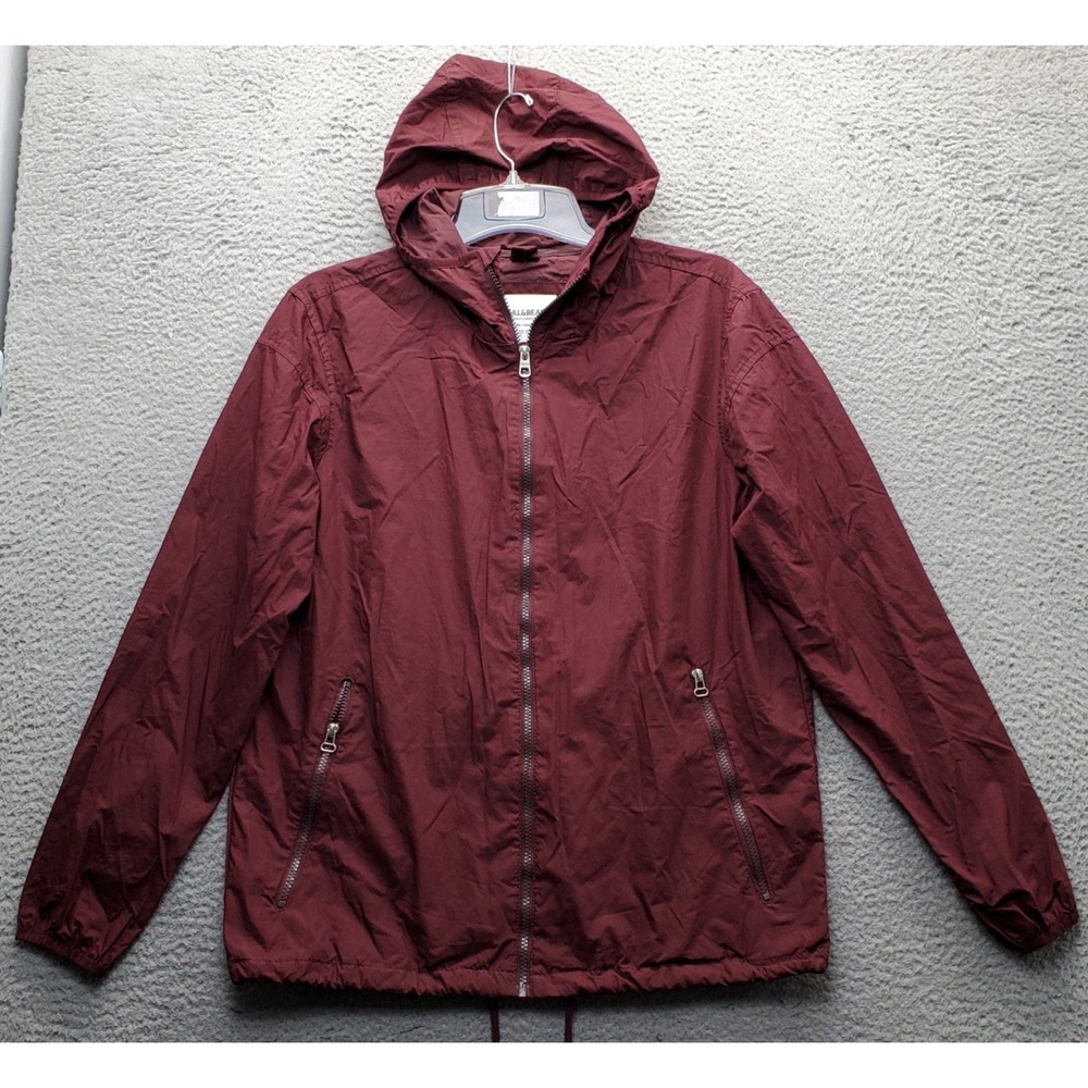 Pull&Bear Windbreaker Golf Jacket Womens L Burgundy Hooded Mesh Pockets Zip Up